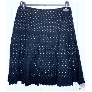 MICHAEL Michael Kors : size 12P : scalloped black cotton eyelet boho midi skirt